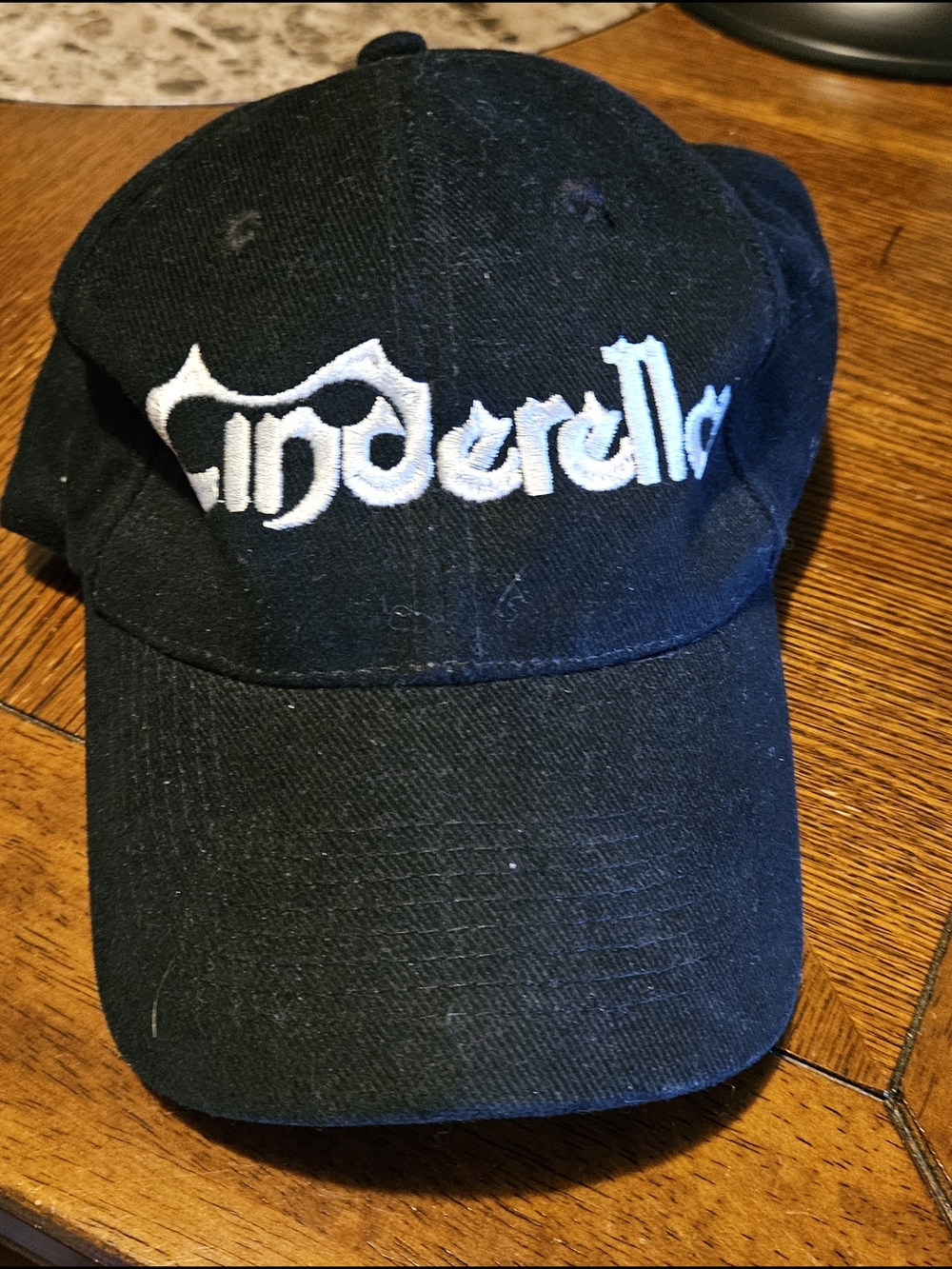 Cinderella 80s Band Black Cap with White Script Logo